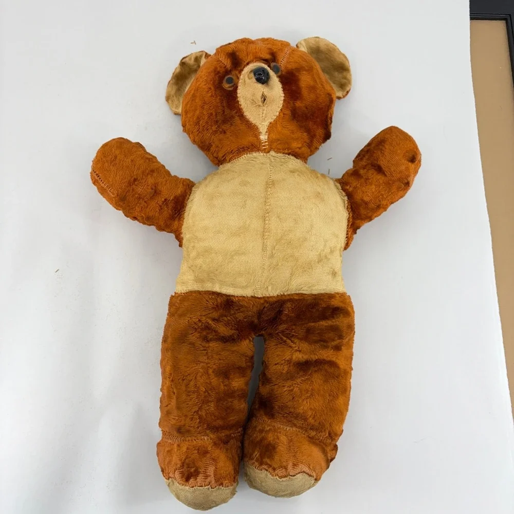 Vintage 60s Brown Tan Plush Teddy Bear Stuffed Animal Shabby Chic Well Loved